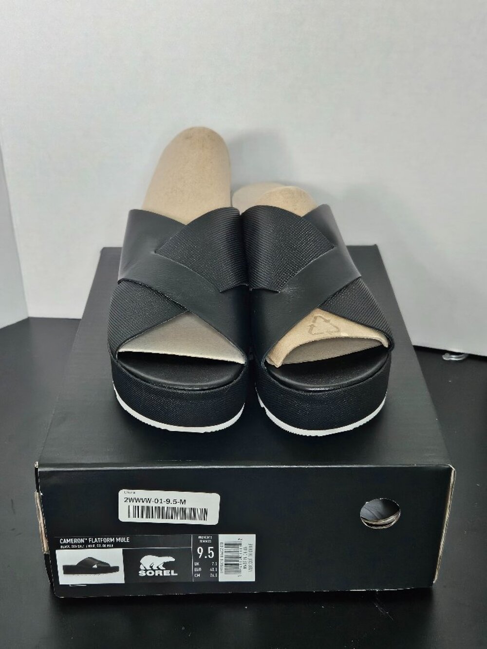 SOREL Cameron Platform Mule Sandals Black Women’s Size 9.5